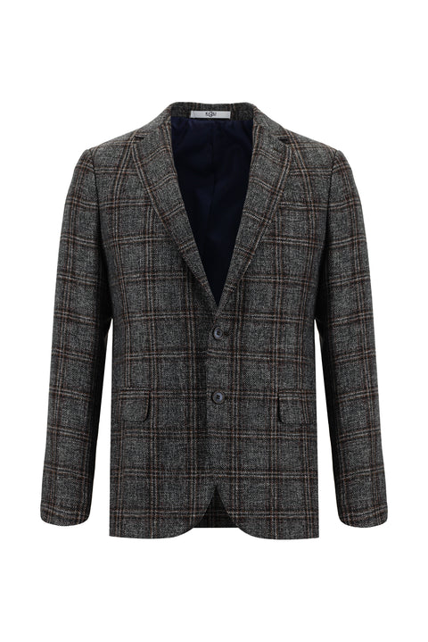 Dark Anthracite 6 Drop Regular Fit Standard Cut Wool Plaid Jacket