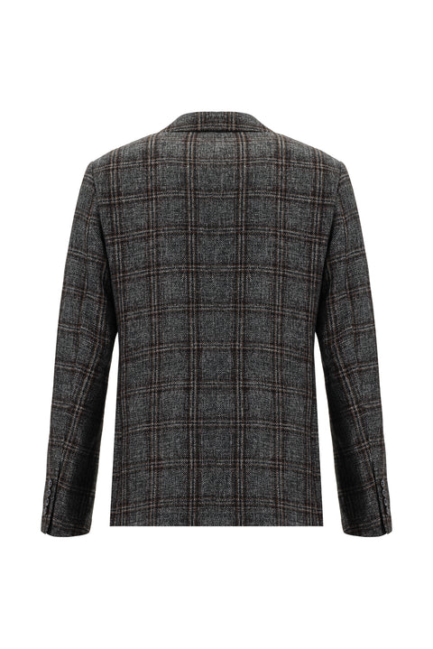 Dark Anthracite 6 Drop Regular Fit Standard Cut Wool Plaid Jacket