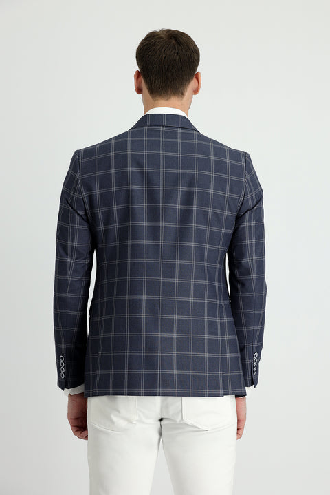 Medium Navy 7 Drop Slim Fit Plaid Jacket