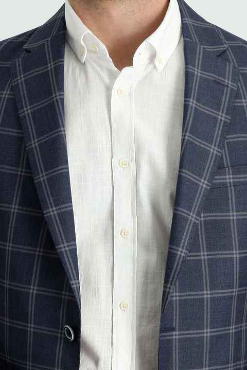 Medium Navy 7 Drop Slim Fit Plaid Jacket