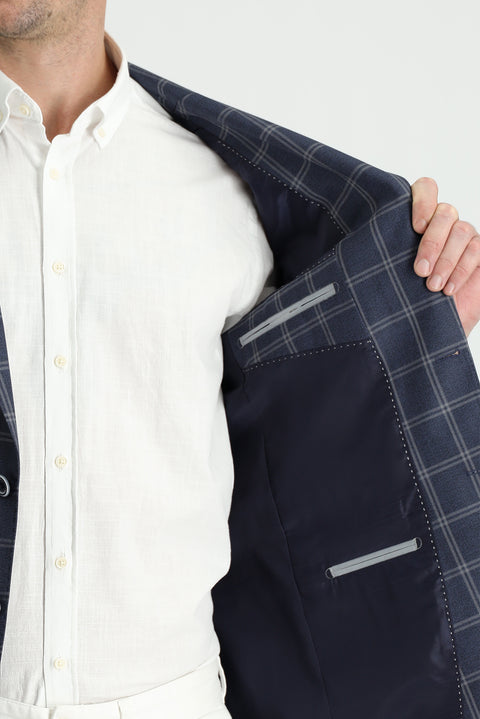 Medium Navy 7 Drop Slim Fit Plaid Jacket