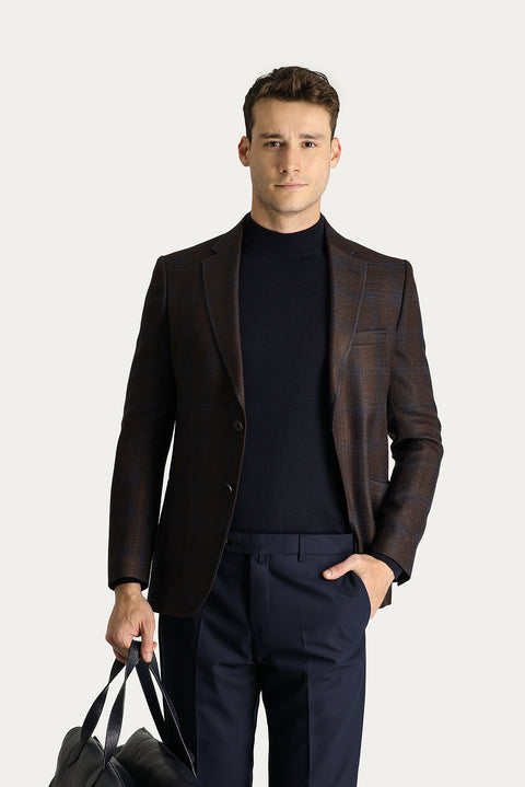 Dark Brown 7 Drop Slim Fit Plaid Sport Jacket