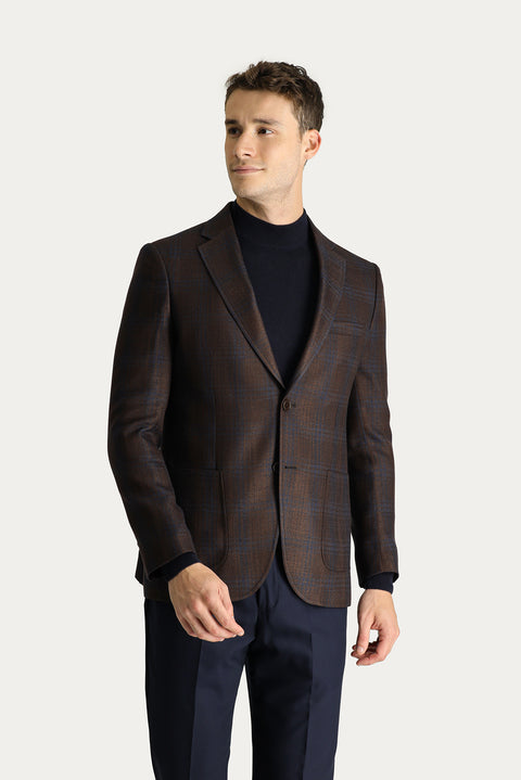 Dark Brown 7 Drop Slim Fit Plaid Sport Jacket