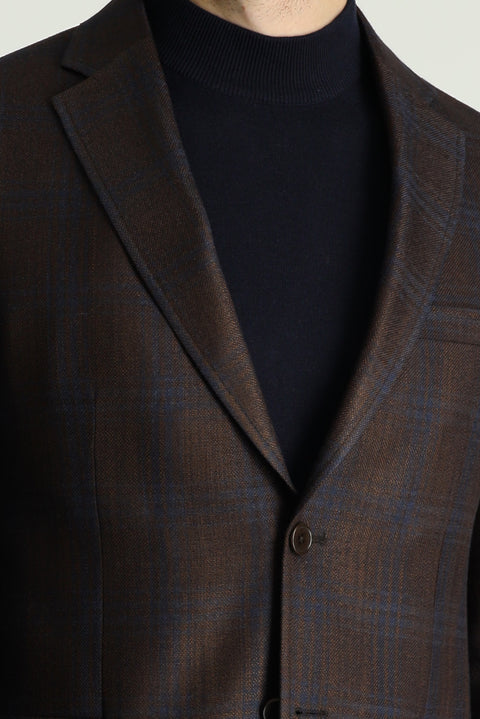 Dark Brown 7 Drop Slim Fit Plaid Sport Jacket