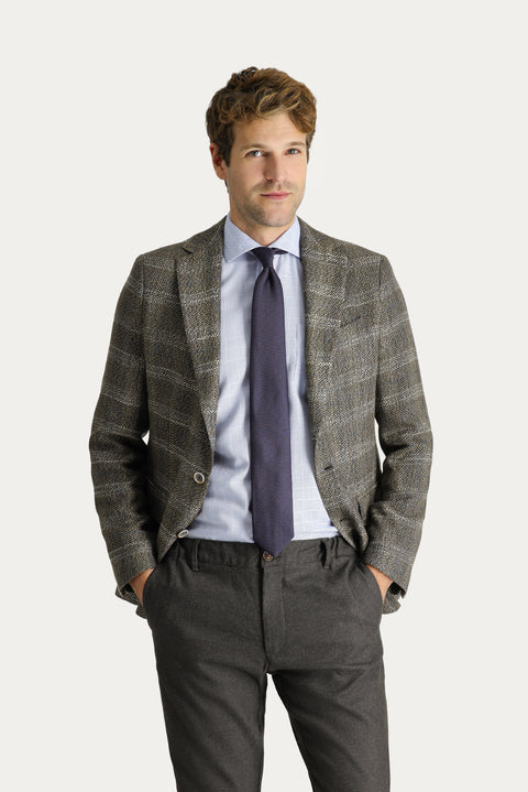 Light Brown 6 Drop Regular Fit Standard Cut Plaid Jacket