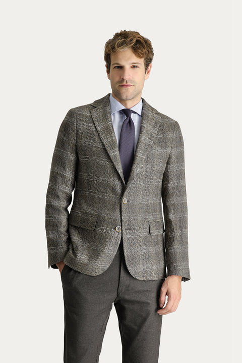 Light Brown 6 Drop Regular Fit Standard Cut Plaid Jacket