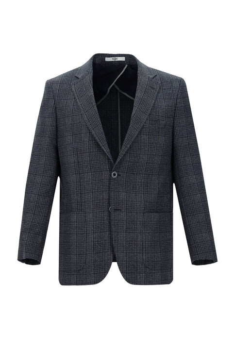 Dark Blue 4-Drop Relaxed Fit Plaid Sport Jacket