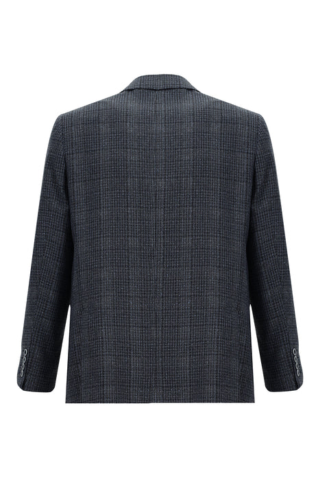 Dark Blue 4-Drop Relaxed Fit Plaid Sport Jacket