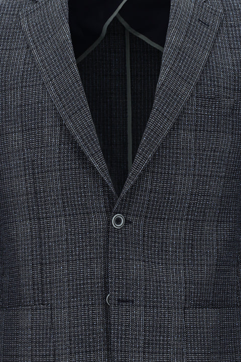Dark Blue 4-Drop Relaxed Fit Plaid Sport Jacket