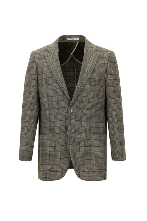 Dark Brown 4-Drop Relaxed Fit Plaid Sport Jacket
