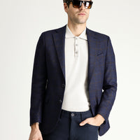 Dark Navy 7 Drop Slim Fit Classic Plaid Wool Jacket