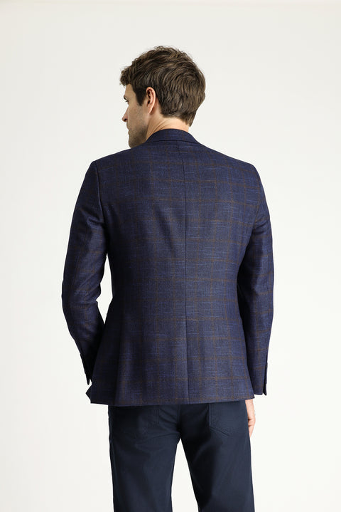 Dark Navy 7 Drop Slim Fit Classic Plaid Wool Jacket