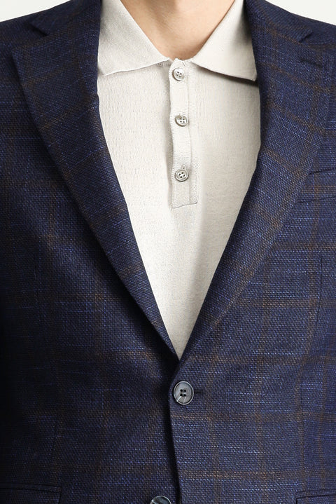 Dark Navy 7 Drop Slim Fit Classic Plaid Wool Jacket