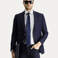 Medium Navy 6 Drop Regular Fit Standard Cut Wool Plaid Jacket