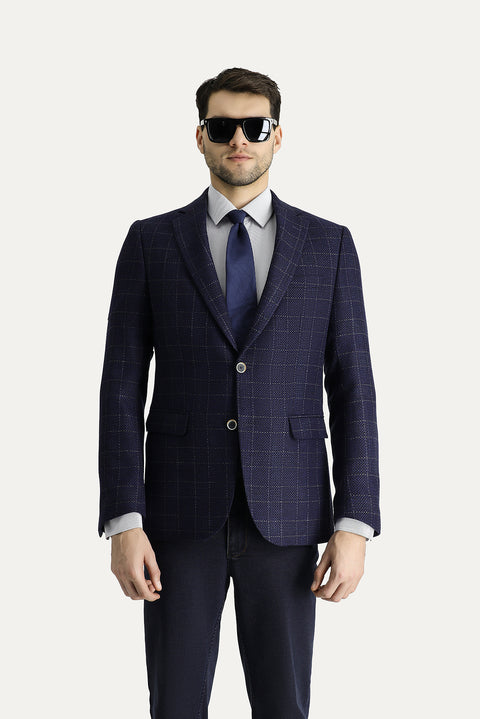 Medium Navy 6 Drop Regular Fit Standard Cut Wool Plaid Jacket