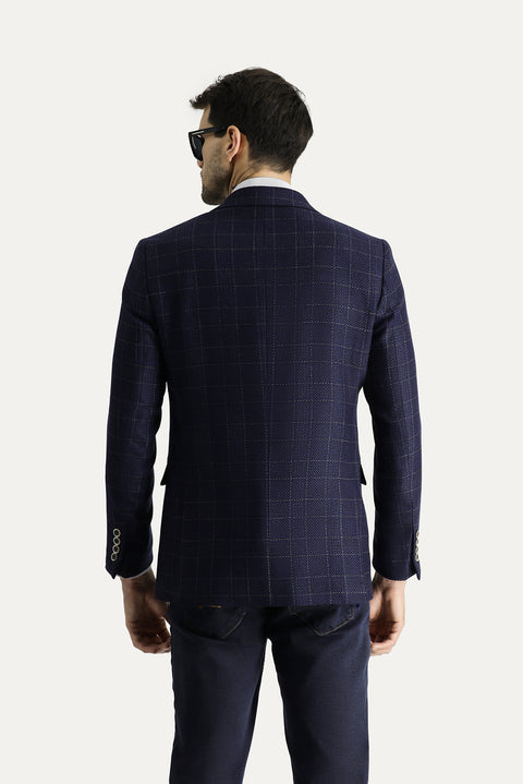 Medium Navy 6 Drop Regular Fit Standard Cut Wool Plaid Jacket