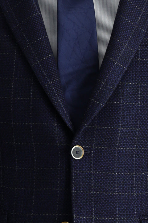 Medium Navy 6 Drop Regular Fit Standard Cut Wool Plaid Jacket
