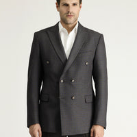Dark Brown 8-Drop Muscle Fit Long Athletic Cut Double-Breasted Plaid Jacket