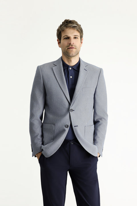 Medium Navy 7 Drop Slim Fit Patterned Waffle Jacket
