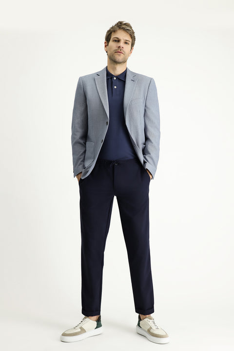 Medium Navy 7 Drop Slim Fit Patterned Waffle Jacket