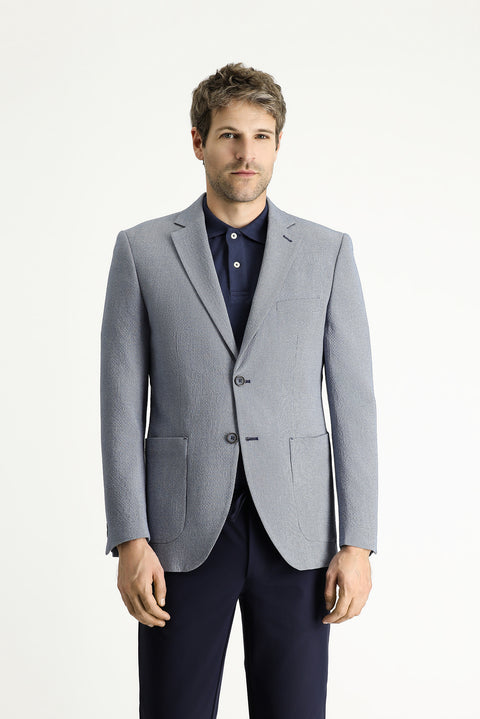 Medium Navy 7 Drop Slim Fit Patterned Waffle Jacket