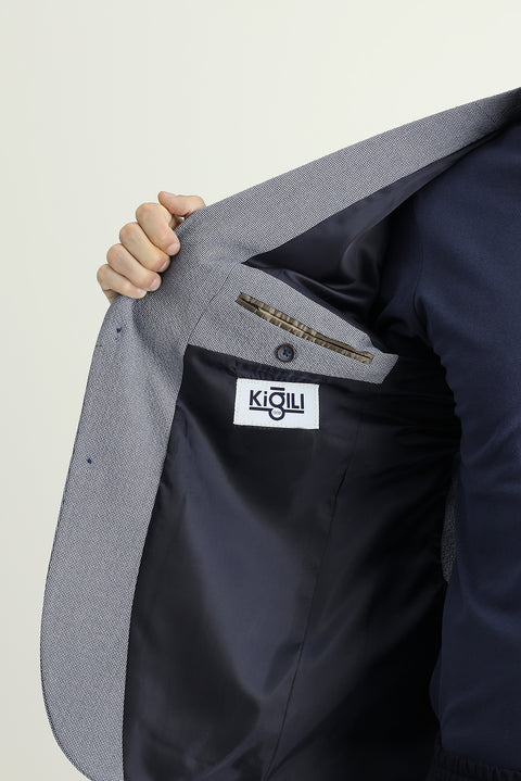 Medium Navy 7 Drop Slim Fit Patterned Waffle Jacket