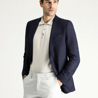 Koyu Lacivert 6 Drop Regular Fit Standart Kesim Yünlü Kareli Ceket