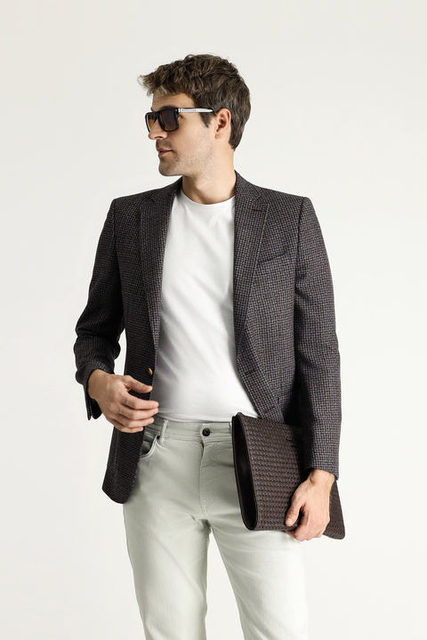 Dark Brown 6 Drop Regular Fit Standard Cut Wool Plaid Jacket