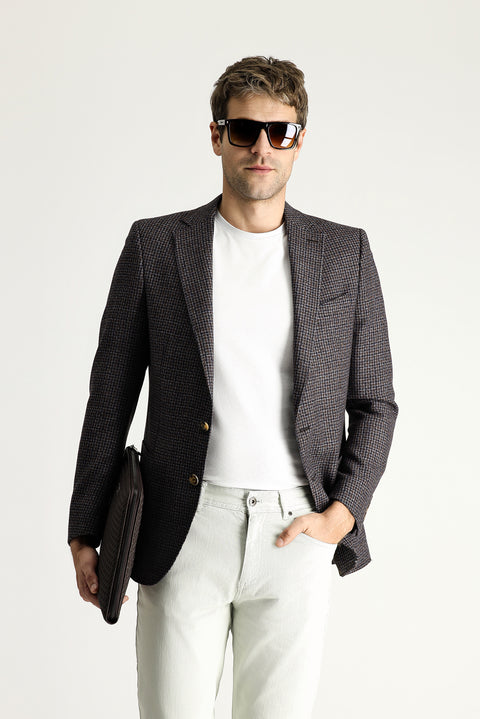 Dark Brown 6 Drop Regular Fit Standard Cut Wool Plaid Jacket
