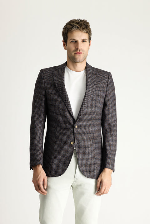 Dark Brown 6 Drop Regular Fit Standard Cut Wool Plaid Jacket