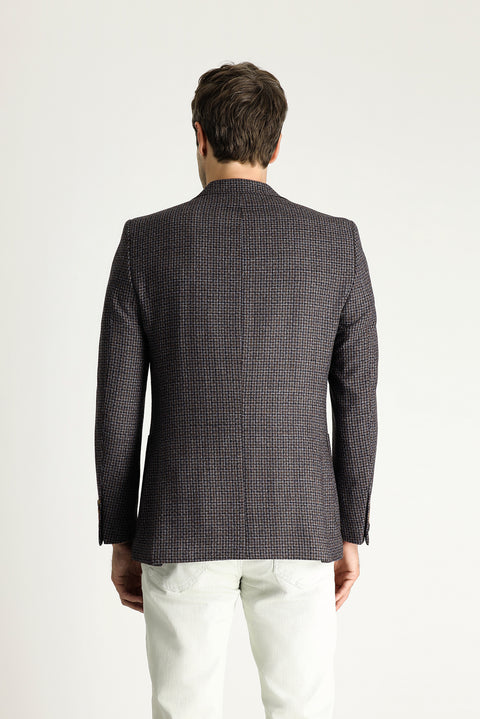 Dark Brown 6 Drop Regular Fit Standard Cut Wool Plaid Jacket
