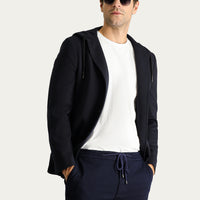 Siyah Lacivert 7 Drop Super Slim Fit Eksra Dar Kesim Kapüşonlu Spor Örme Ceket