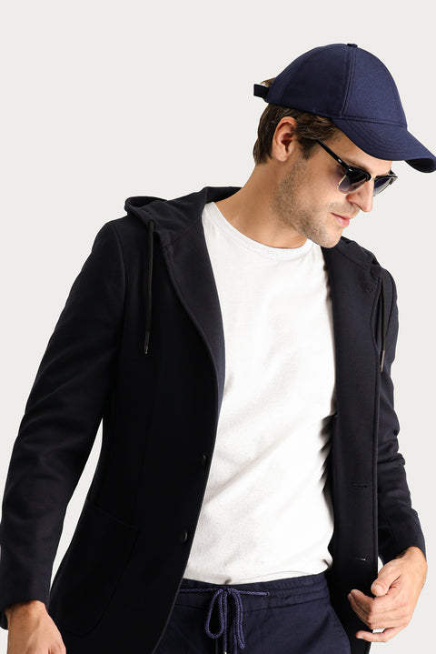 Siyah Lacivert 7 Drop Super Slim Fit Eksra Dar Kesim Kapüşonlu Spor Örme Ceket