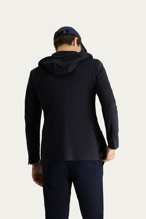 Siyah Lacivert 7 Drop Super Slim Fit Eksra Dar Kesim Kapüşonlu Spor Örme Ceket