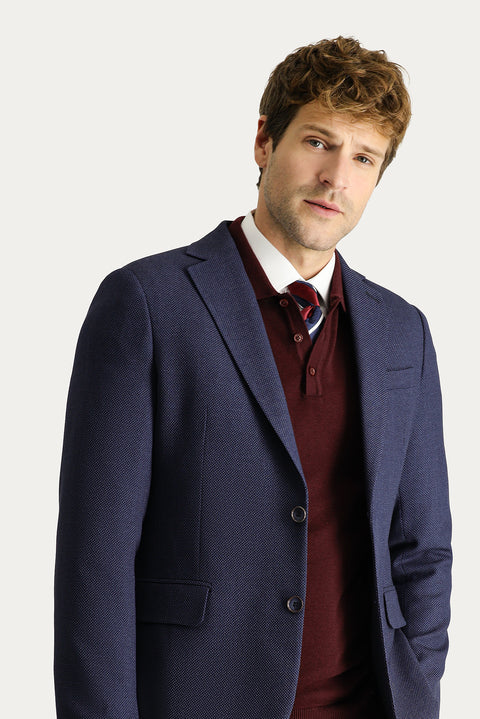 Light Navy Blue 6 Drop Regular Fit Standard Cut Wool Patterned Classic Jacket