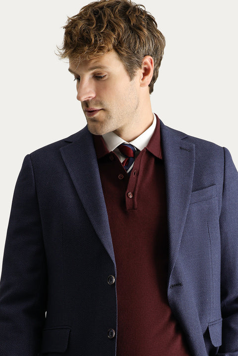 Light Navy Blue 6 Drop Regular Fit Standard Cut Wool Patterned Classic Jacket