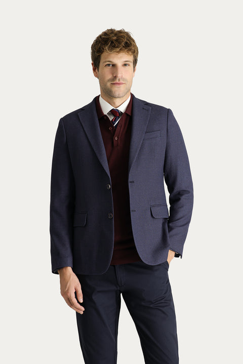 Light Navy Blue 6 Drop Regular Fit Standard Cut Wool Patterned Classic Jacket