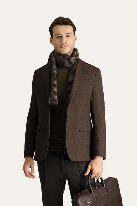 Dark Brown 6 Drop Regular Fit Classic Wool Patterned Jacket