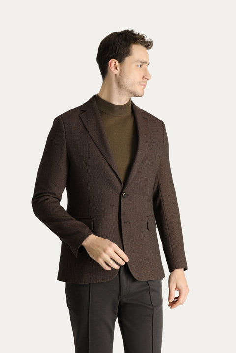 Dark Brown 6 Drop Regular Fit Classic Wool Patterned Jacket