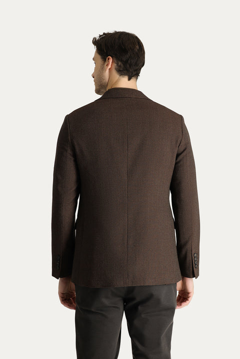 Dark Brown 6 Drop Regular Fit Classic Wool Patterned Jacket
