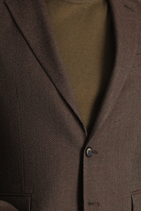 Dark Brown 6 Drop Regular Fit Classic Wool Patterned Jacket