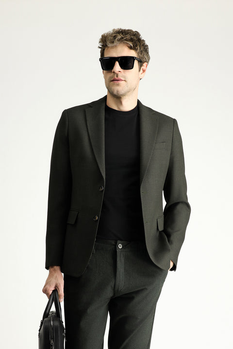 Dark Khaki 6 Drop Regular Fit Classic Wool Patterned Jacket