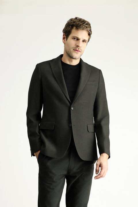 Dark Khaki 6 Drop Regular Fit Classic Wool Patterned Jacket