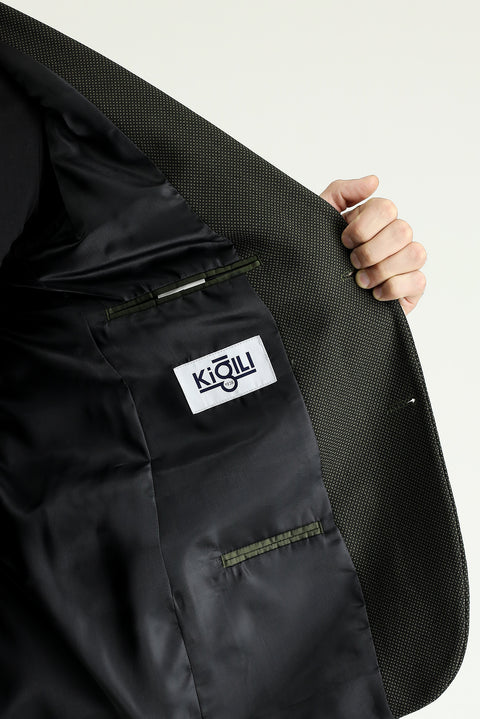 Dark Khaki 6 Drop Regular Fit Classic Wool Patterned Jacket