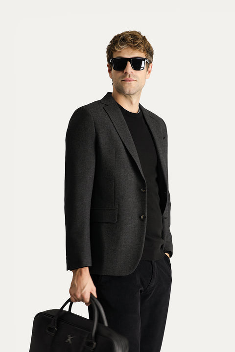 Dark Anthracite 6 Drop Regular Fit Classic Wool Patterned Jacket