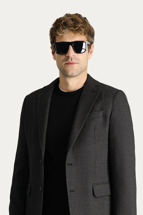 Dark Anthracite 6 Drop Regular Fit Classic Wool Patterned Jacket