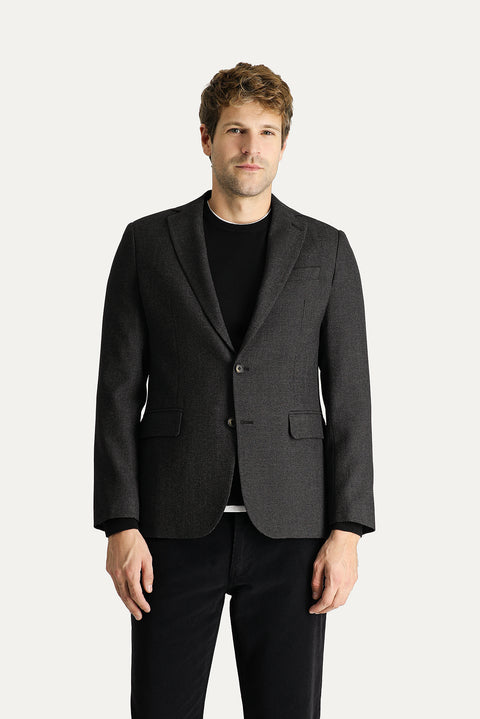 Dark Anthracite 6 Drop Regular Fit Classic Wool Patterned Jacket