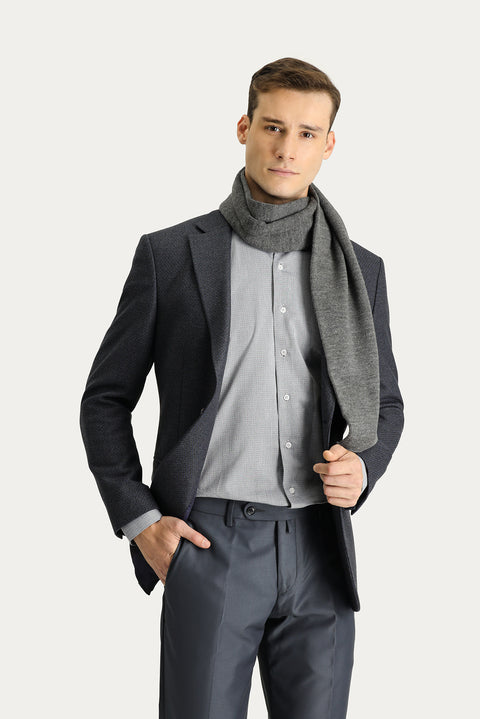 Dark Navy 4-Drop Relaxed Fit Classic Patterned Jacket