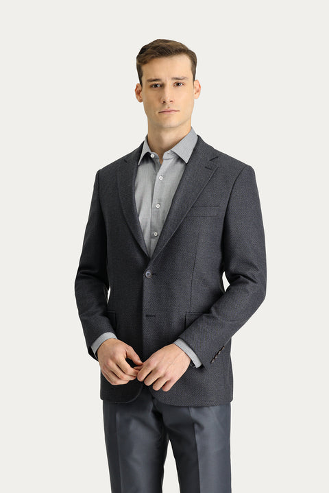Dark Navy 4-Drop Relaxed Fit Classic Patterned Jacket