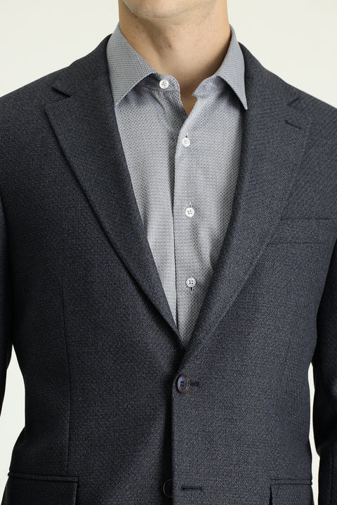 Dark Navy 4-Drop Relaxed Fit Classic Patterned Jacket